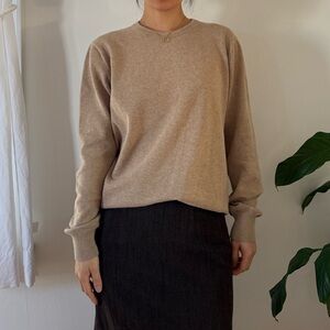 J Crew 100% Cotton Crewneck Beige Knit Sweater Top Size Small Preppy Basic